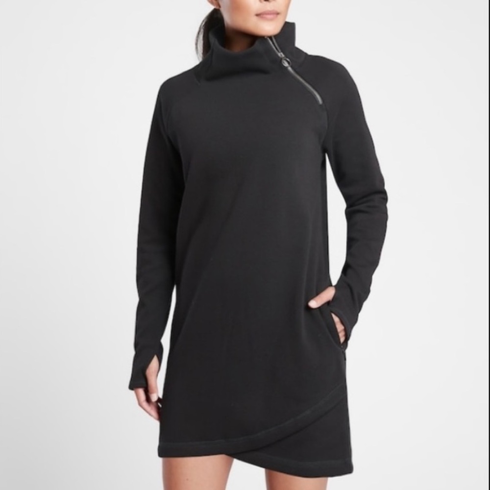 NWT-Athleta Cozy Karma Black Asym Sweatshirt Dress, Small
